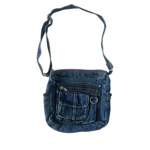 Denim Multi Pocket Crossbody Bag Y2K Jean Purse Utility Cargo Boho Festival Bag